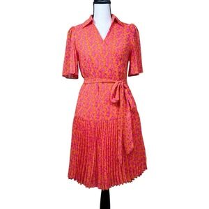 ALEXIS Wrap Dress Orange Pink Floral Flutter Sleeve Pleated Size XS x Target